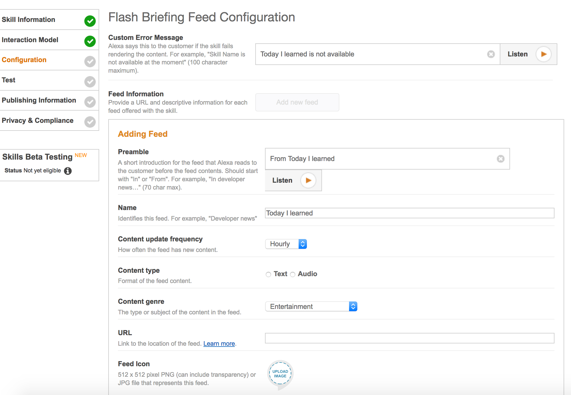 Configuring the Flash Briefing Feed